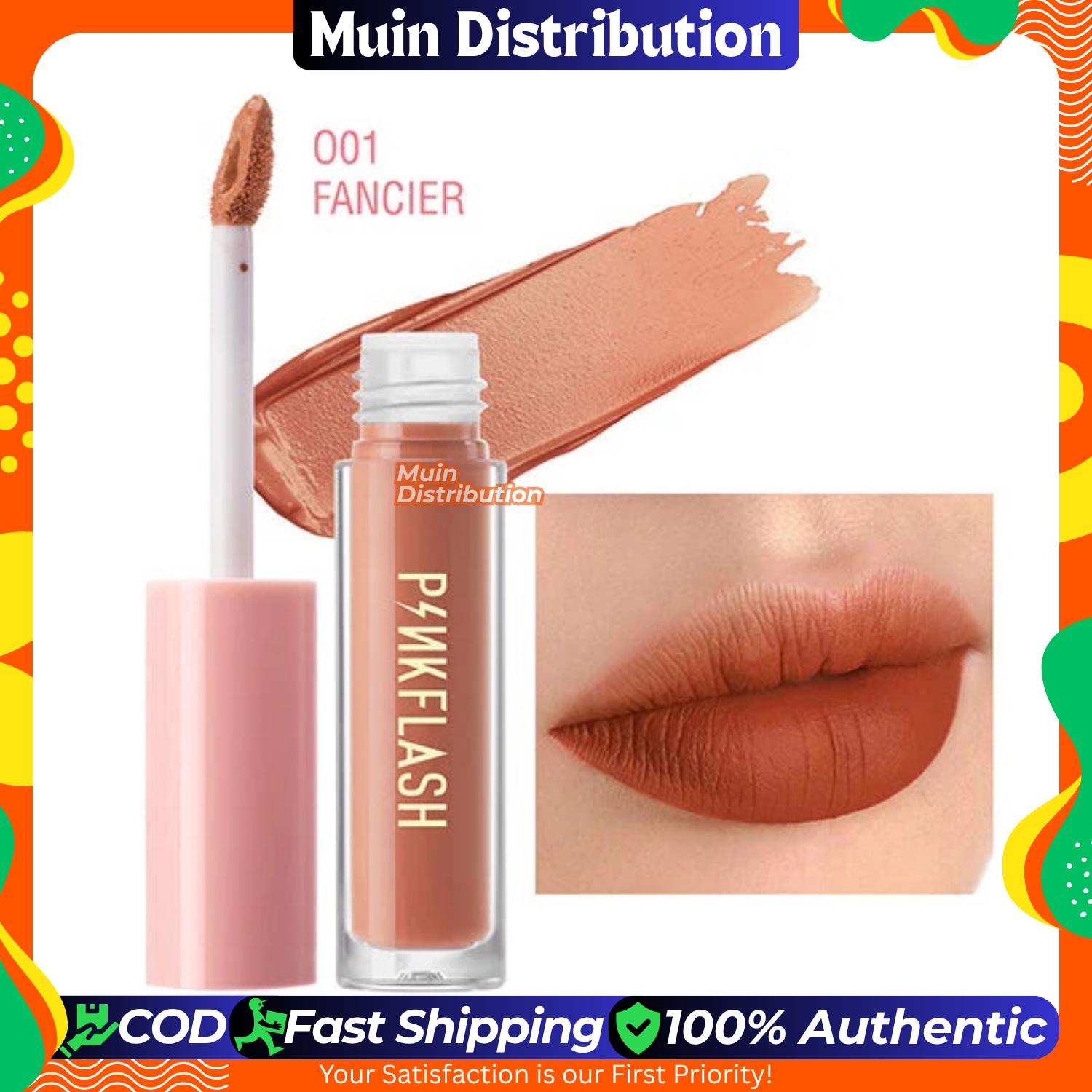 Picture of PinkFlash Lipstick #O01 Fancier (Pumpkin Brown) Melting Matte Waterproof Lipcream - 2.3g