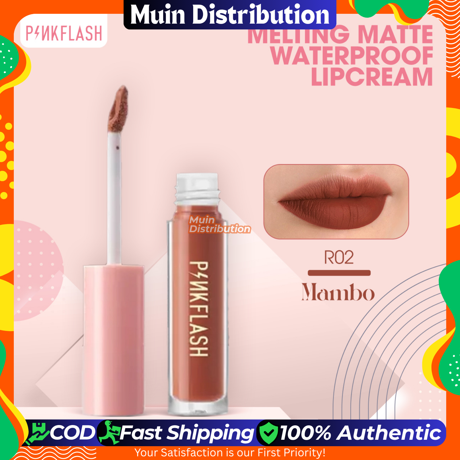 Picture of PinkFlash Lipstick #R02 Mambo (Red Brown) Melting Matte Waterproof Lipcream - 2.3g
