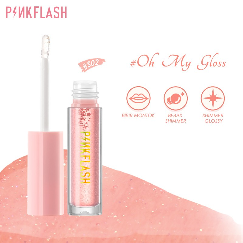 Picture of PinkFlash Lip Gloss #S02 Twinkle (Clear coral with gold & pink sparkle) Ever Glossy Moist Lip Gloss - 2.3g