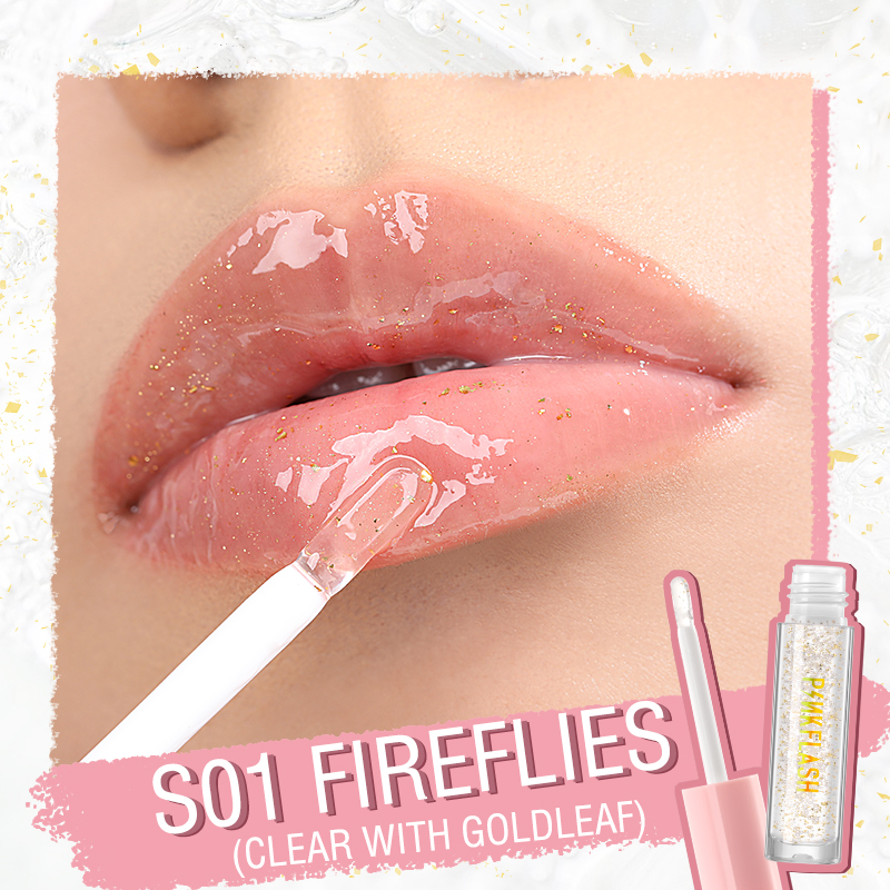 Picture of PinkFlash Lip Gloss #S01 Fireflies (Clear with goldleaf) Ever Glossy Moist Lip Gloss - 2.3g