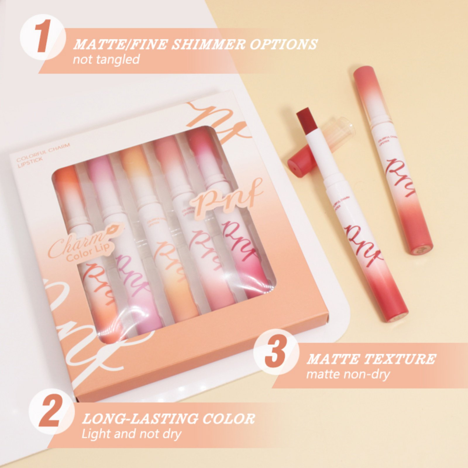 Picture of 5 Colors Lip Tint Stain Set Matte Tube Lipsticks Lip Stain Long Lasting Waterproof Smudge-proof Matte Velvet Creamy Lipstick