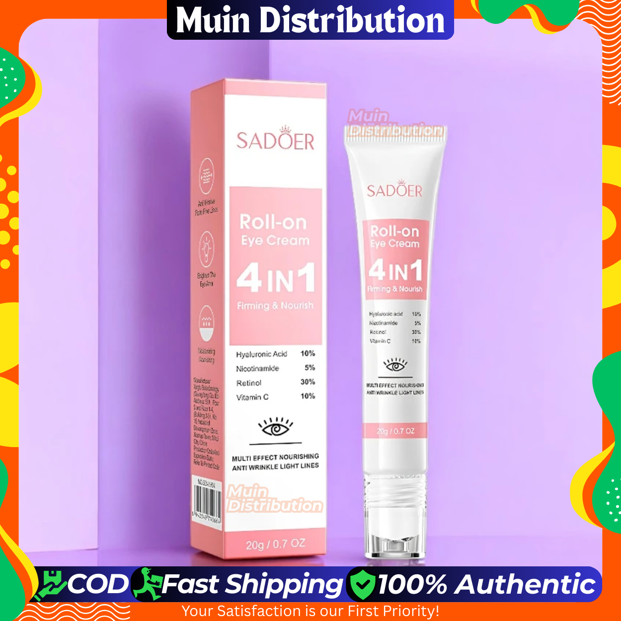 Picture of SADOER 4 in 1 Firming & Nourish Roll On Eye Cream - 20g