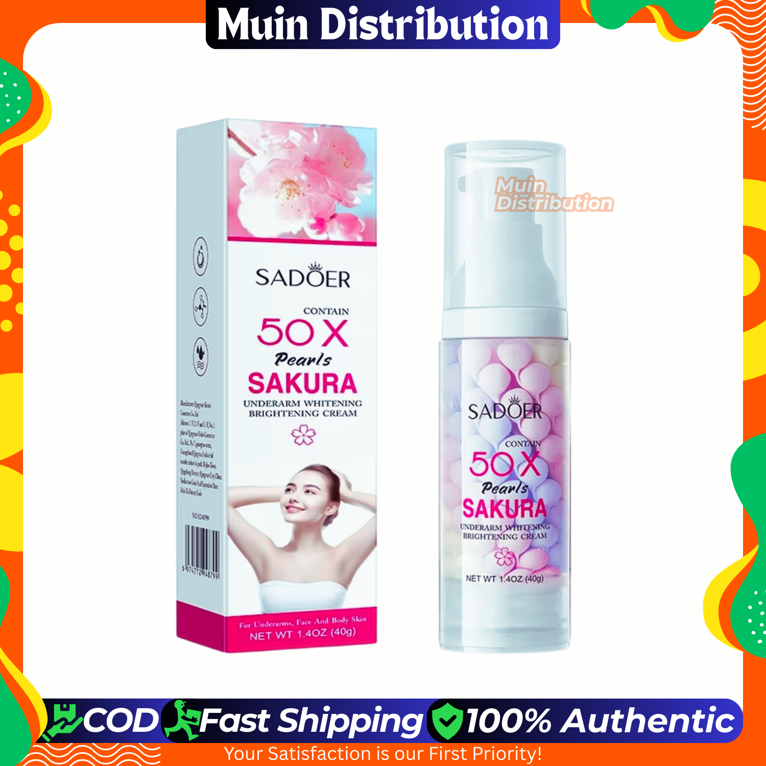 Picture of SADOER 50x Pearls Sakura Underarm Whitening Cream Body Lotion Pearl Moisturizer - 40g