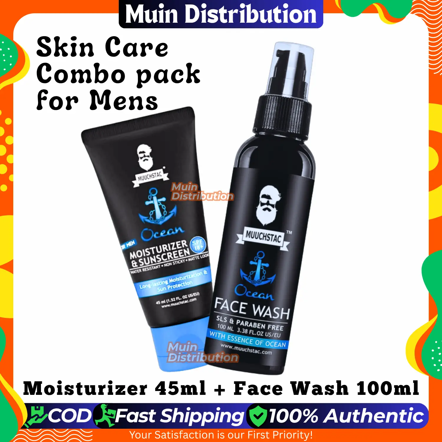 Picture of Muuchstac Ocean Facewash and Moisturizer Sunscreen Combo Pack For Men - Men's Skin Care