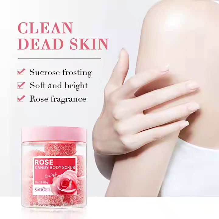 Picture of SADOER Rose Candy Body Scrub Texture Exfoliates Leaves Skin Smooth Clear 140g