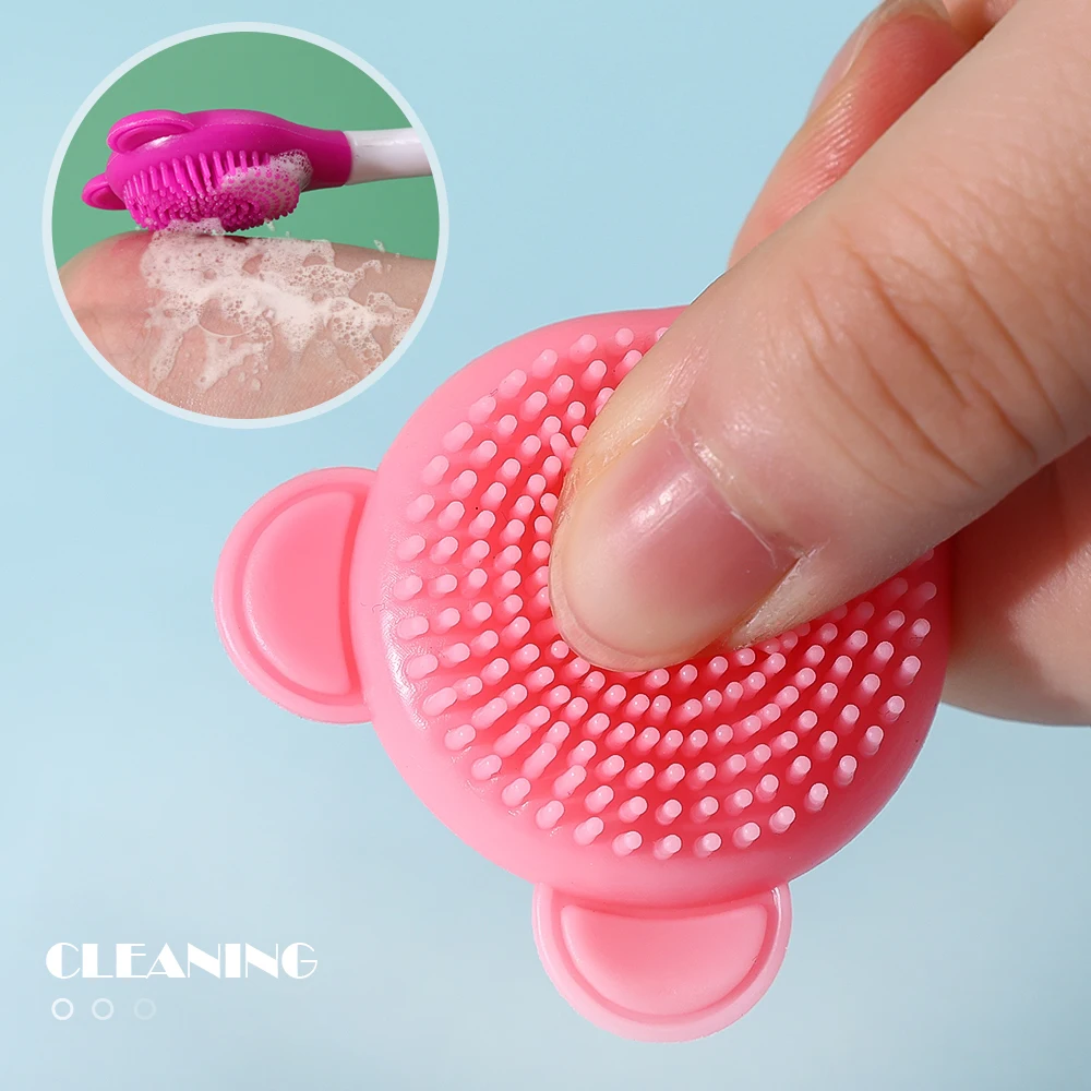Picture of 1pcs Silicone Facial Cleansing Brushes, Dual-Headed, Soft Bristles for Gentle Exfoliation and Makeup Removal, Easy to Clean, Ergonomic Handle with Bear Ear Design, Facial Skin Care