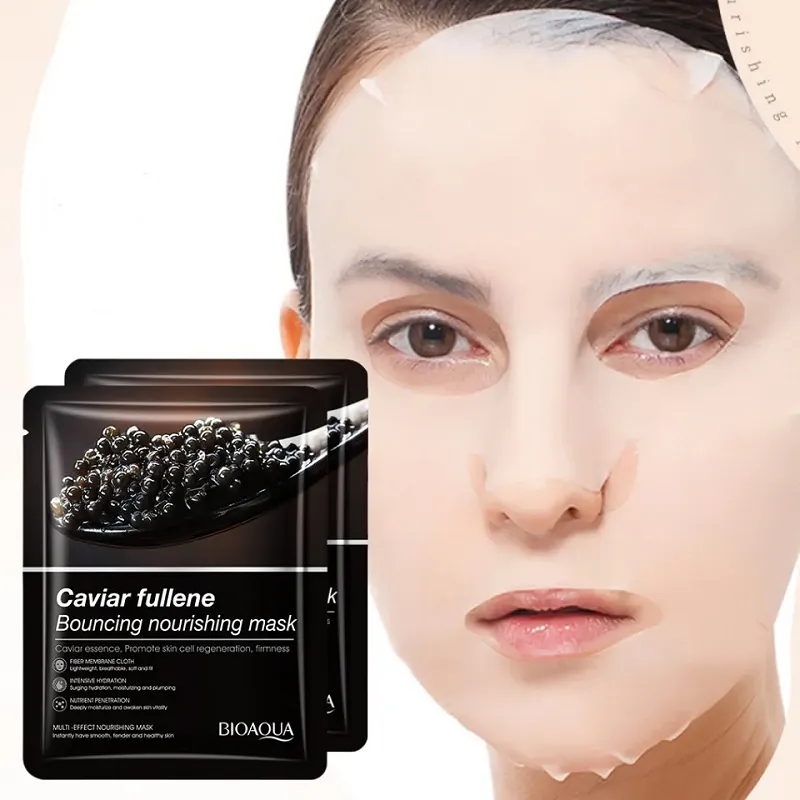 Picture of BIOAQUA Caviar Fullerene Bouncing Nourishing Facial Mask Hydrating Moisturizing Mask Product Efficacy:  With plant fiber membrane cloth, it is light and thin, contains caviar and other skin care essence,  replenishes skin moisture and nutrients, nourishes