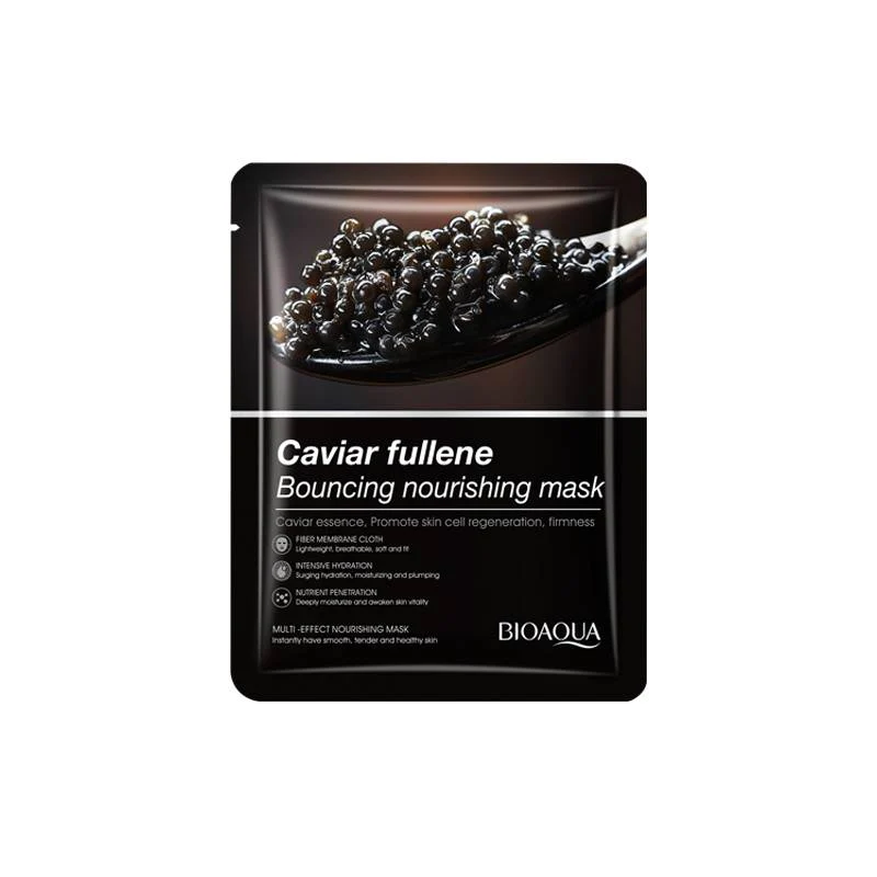 Picture of BIOAQUA Caviar Fullerene Bouncing Nourishing Facial Mask Hydrating Moisturizing Mask Product Efficacy:  With plant fiber membrane cloth, it is light and thin, contains caviar and other skin care essence,  replenishes skin moisture and nutrients, nourishes