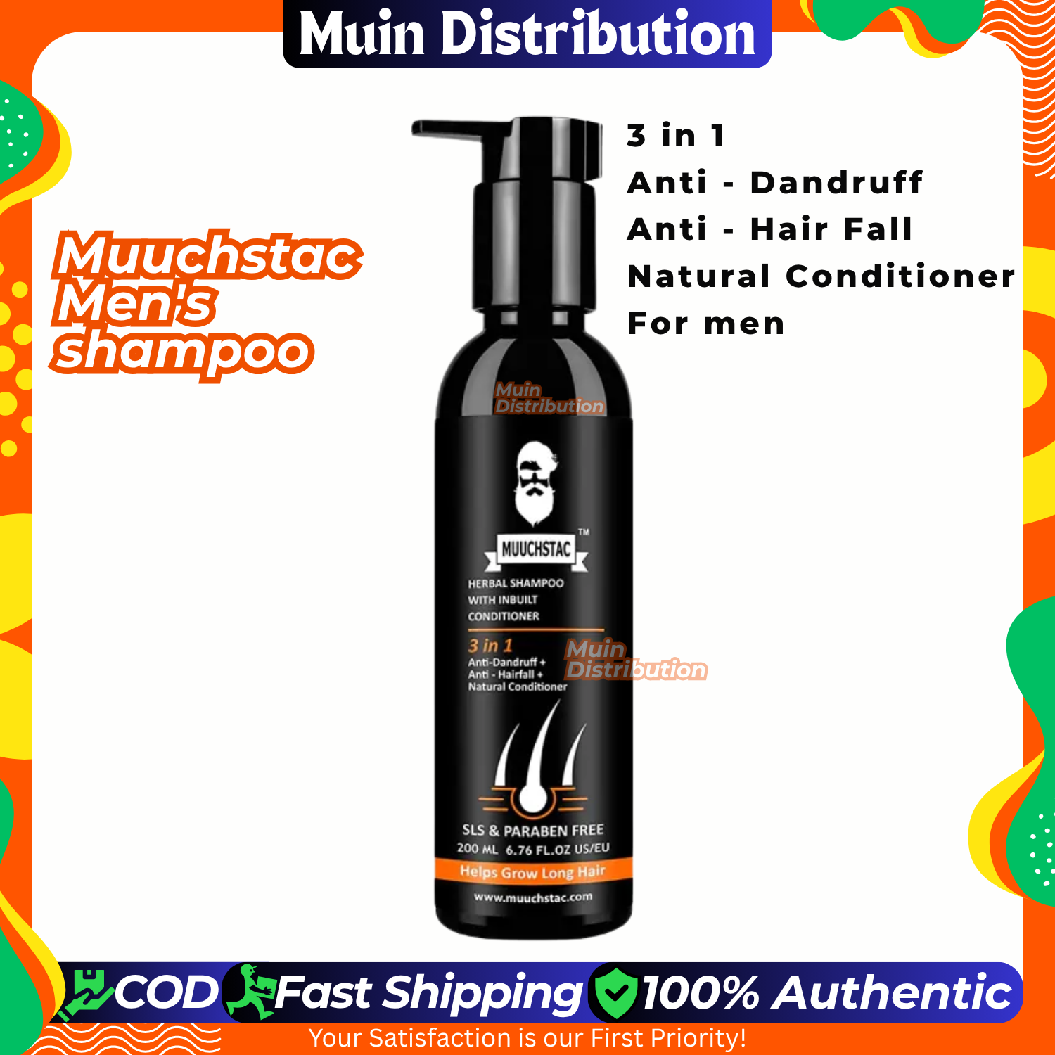 Picture of Muuchstac 3 in 1 Herbal Shampoo With Inbuilt Conditioner 182ml - Men Shampoo