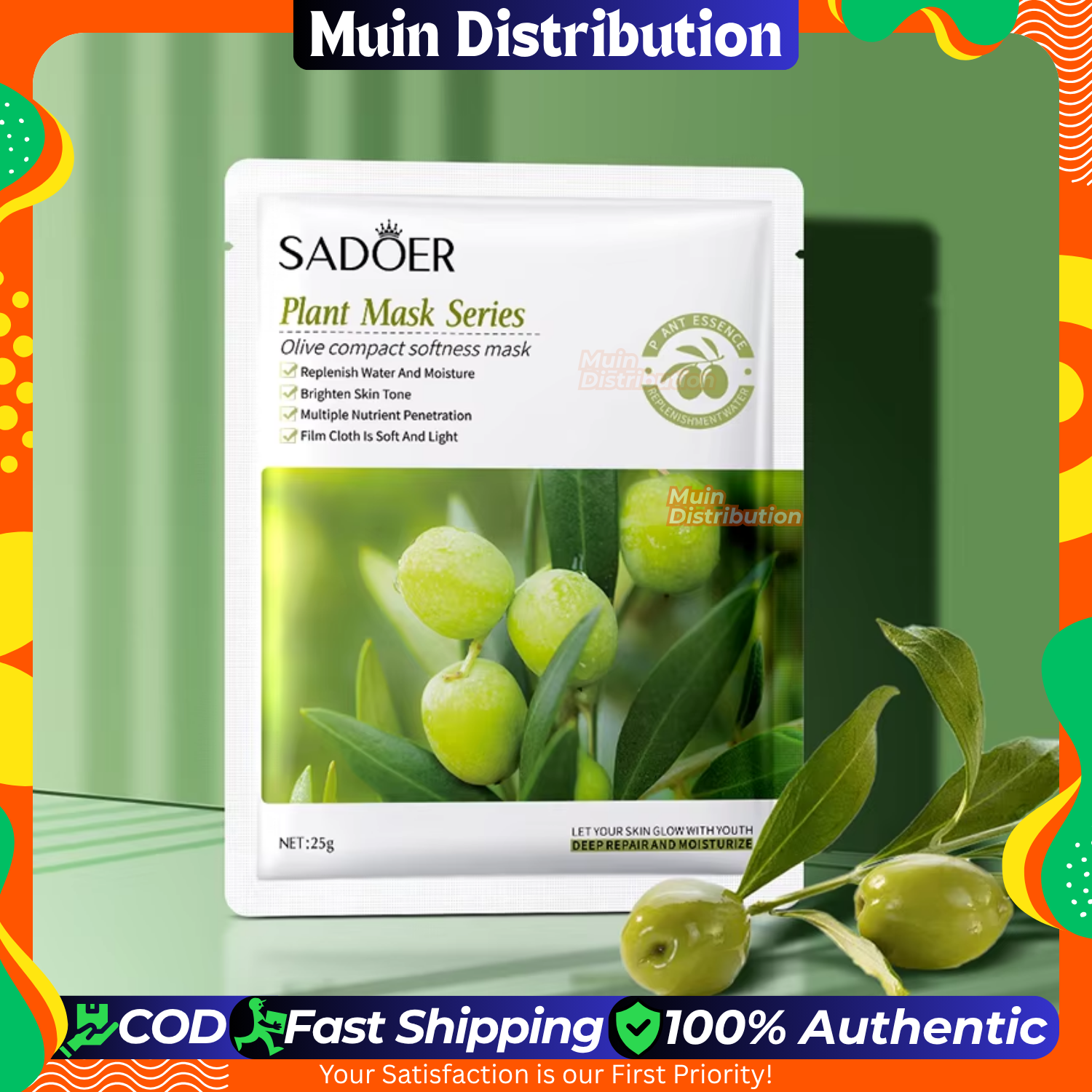 Picture of SADOER Plant Olives Compact Softness Facial Mask Deep Repair and Moisturizing Sheet Mask - 1Pcs