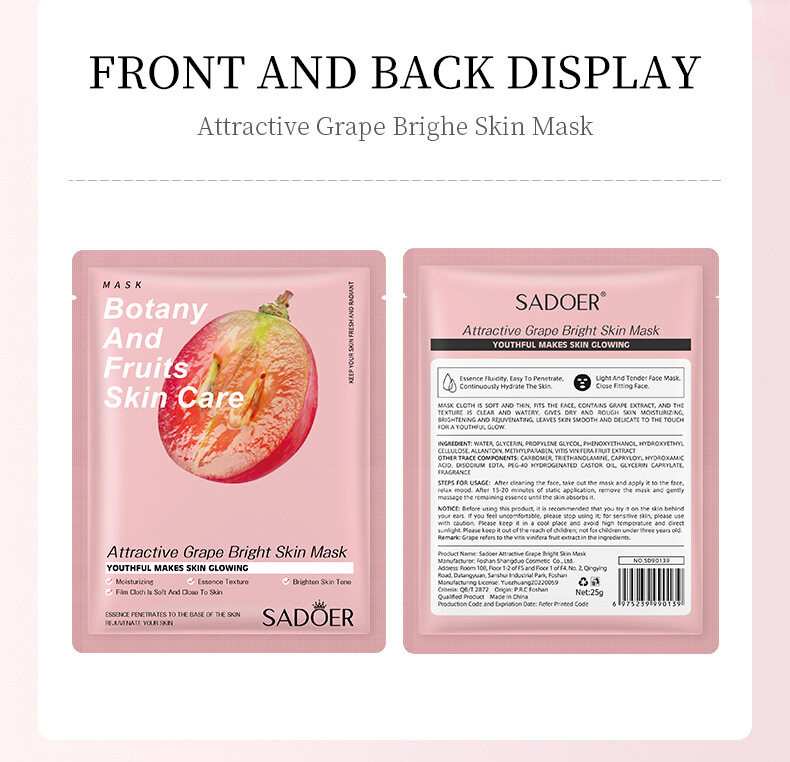 Picture of SADOER Botany And Fruits Skin Care Facial Mask Attractive Grape Bright Skin Sheet Mask - 1 Pcs
