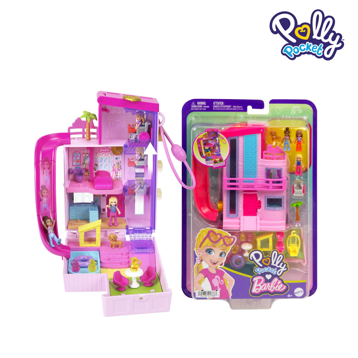 Picture of Polly Pocket HWP11 Barbie Dreamhouse Compact, Dollhouse Playset With 3 Micro Dolls, Ages 4+