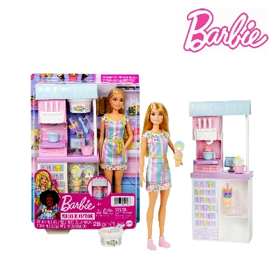 Picture of Barbie HCN46 Ice Cream Shop Playset With 12 in Blonde Doll, Ages 3+