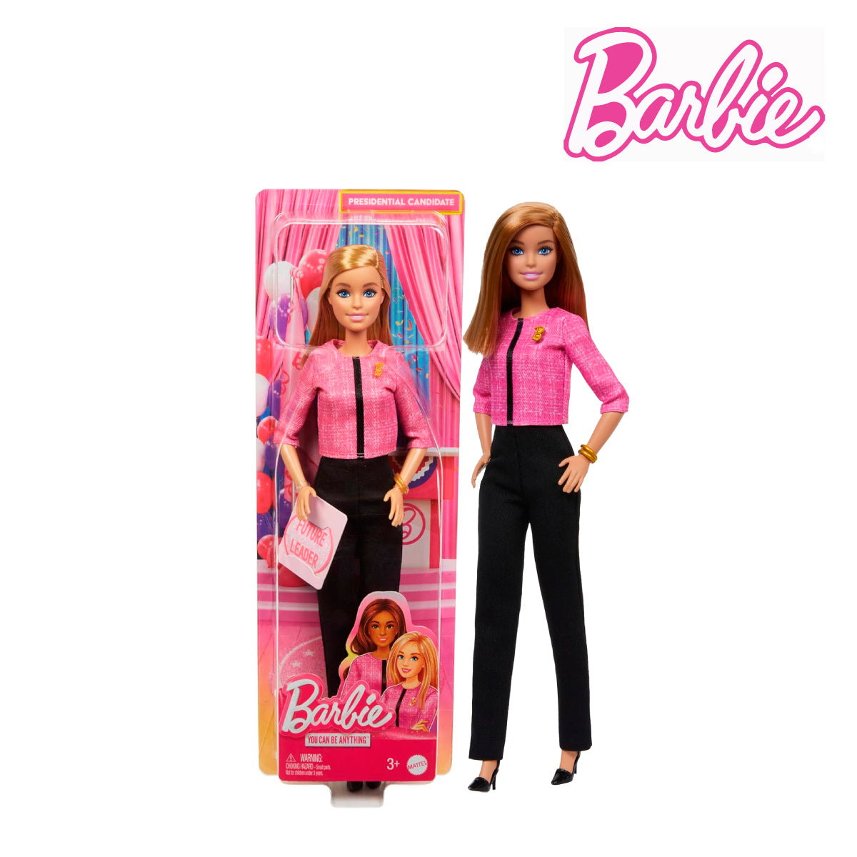 Picture of Barbie HXN96 Future Leader Blonde Doll Wearing Outfit With 2 Golden Bracelets & Pin, Ages 3+