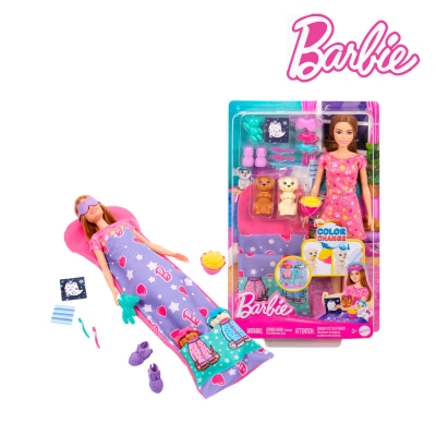 Picture of Barbie HXN01 Doll & Puppy Slumber Party Playset With 2 Toy Dog Figures & 10+ Accessories, Ages 3+