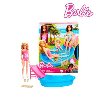 Picture of Barbie HRJ74 Doll And Pool Playset with Pool, Ages 3+
