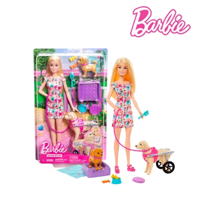 Picture of Barbie HTK37 Doll With A Toy Pup And Dog in A Wheelchair, Plus Pet Accessories, Ages 3+