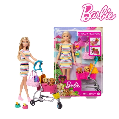 Picture of Barbie GHV92 Stroll n Play Pups Doll Playset