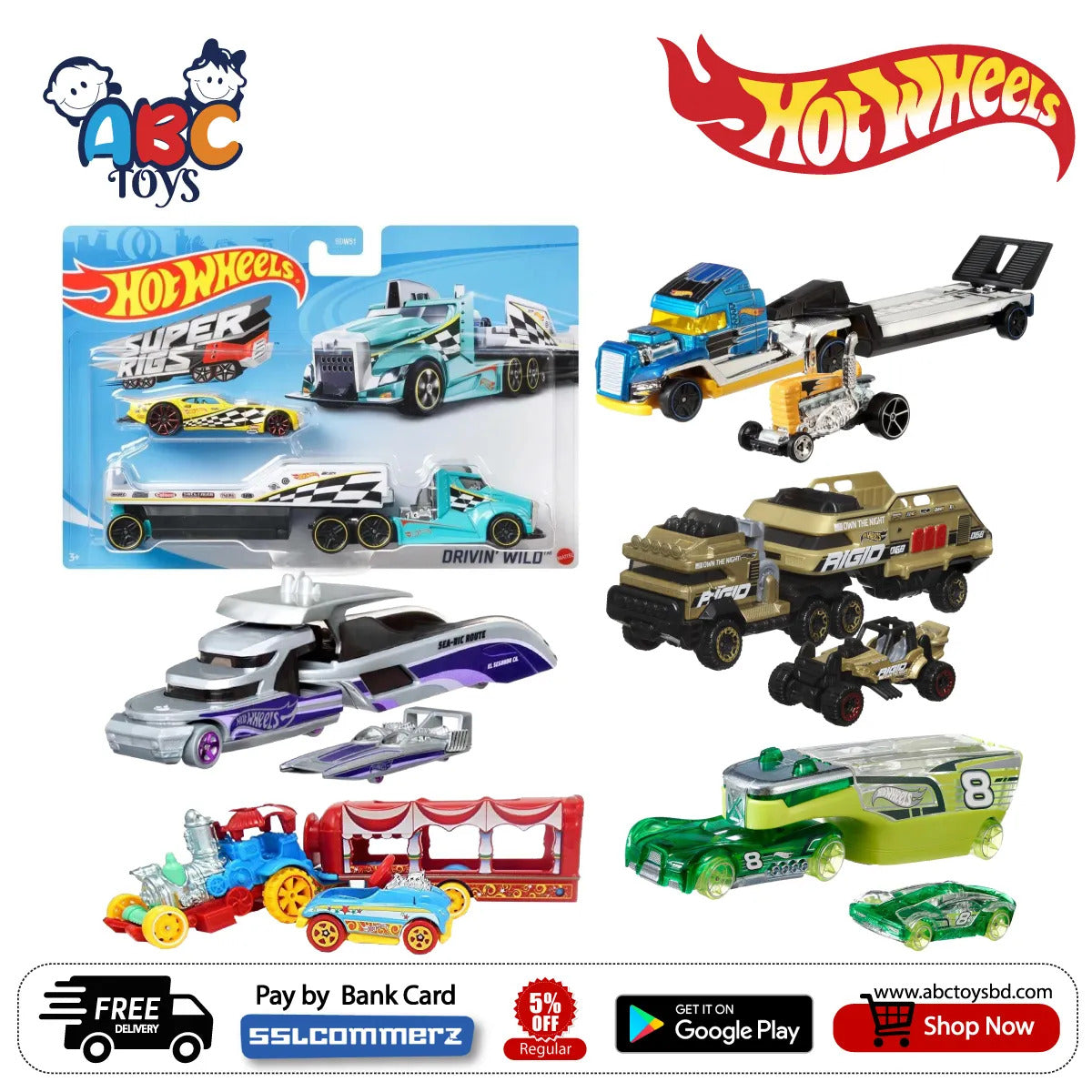 Picture of Hot Wheels BDW51R Super Rigs, Transporter Vehicle Assortment, Ages 3+