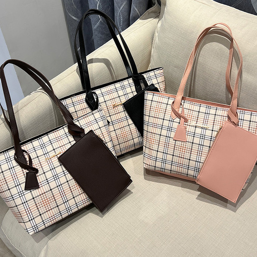 Picture of Women's Large Plaid Tote Bag – Korean-Style Fashionable Shoulder Handbag for Shopping & Daily Use