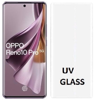 Picture of Oppo reno 10 reno 10 pro reno 10 pro plus (A+ GRADE) Premium UV Tempered Glass Screen Protector Curved with Liquid Glue and UV Light -Transparent Clear