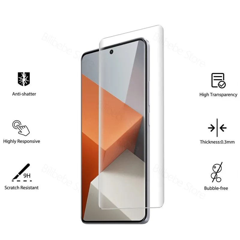 Picture of Xioami note 13 pro plus (A+ GRADE) Premium UV Tempered Glass Screen Protector Curved with Liquid Glue and UV Light -Transparent Clear