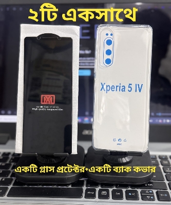 Picture of 2in 1 Combo Pack For Sony Xperia 5 Mark 4 IV Mark Front Smooth Quality Screen Glass Protector + Silicone Airbag Transparent Protective Clear TPU Back  Case