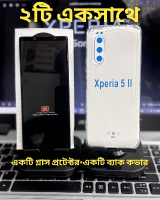 Picture of 2in 1 Combo Pack For Sony Xperia 5 Mark 2 II  Mark Front Smooth Quality Screen Glass Protector + Silicone Airbag Transparent Protective Clear TPU Back  Case