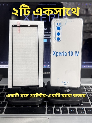 Picture of 2in 1 Combo Pack For Sony Xperia 10 Mark 4 IV Front Smooth Quality Screen Glass Protector + Silicone Airbag Transparent Protective Clear TPU Back  Case