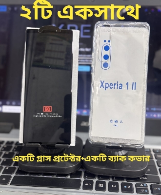 Picture of 2in 1 Combo Pack For Sony Xperia 1 Mark 2 II Front Smooth Quality Screen Glass Protector + Silicone Airbag Transparent Protective Clear TPU Back  Case