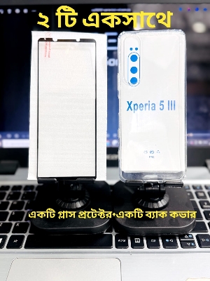 Picture of 2in 1 Combo Pack For Sony Xperia 5 Mark 3 III Mark Front Smooth Quality Screen Glass Protector + Silicone Airbag Transparent Protective Clear TPU Back  Case