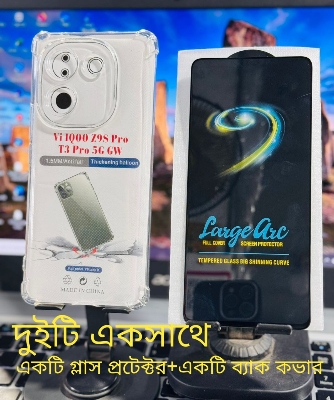 Picture of 2in1 Combo Pack For Vivo IQ00 Z9S Pro / T3 Pro 5G GN  Front Smooth Quality Screen Glass Protector + Silicone Airbag Transparent Protective Clear TPU Back  Case