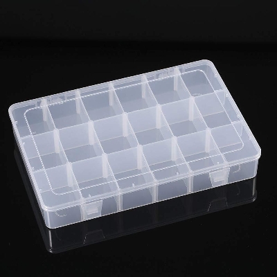 Picture of 18 Slots Components Storage Box 18 Slots Multi Functional Transparent Plastic Storage Box Case 18 Grid Adjustable Slots 18 Compartments For Jewelry Parts & Electronic Parts Storage  Pencil Bag