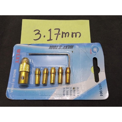 Picture of 3.17mm Mini Drills Chucks Set 5 In 1 Electric Motor 3.17mm Shaft Hole Micro Clamp Socket Adapter With 1Pcs Wrench & Gold 0.5mm 1mm 1.5mm 2mm 2.5mm 3mm Drill Bit Gauge Drill Chuck DIY Drill Machine Parts