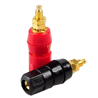 Picture of 1-Pair SPEAKERS Terminal Banana 4mm Jack Plug Socket Connector Binding Post For Amplifier Speaker Terminal In-Wall Plate Red & Black Sockets Connectors Cables