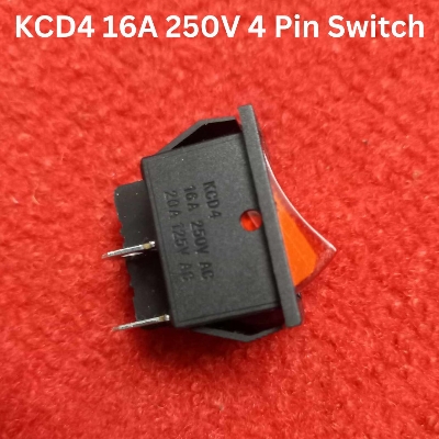 Picture of Iconic Luxe - KCD4 Rocker Switch 16A 250V 4 Pin Black Color Switches 4Pin On Off 2 Positions Full Illuminated Neon RED Indicators