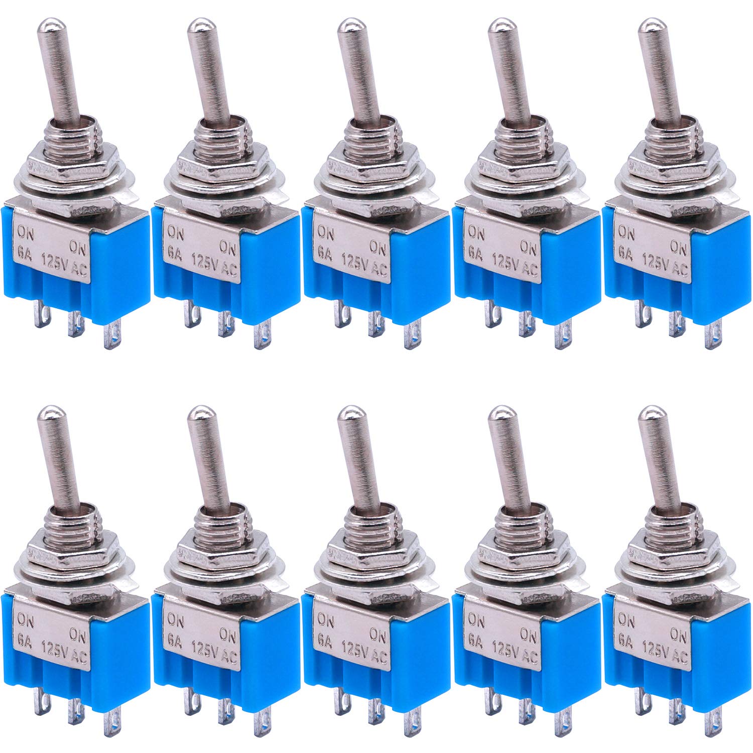 Picture of 10mm Long HEAD 3Pin Self-Lock TOGGLE Switch MTS202 AC 125V 6A 3 Pin 3 Positions SPDT ON-OFF-ON Miniature Toggle Switch With 10mm Handle For Car Bus Truck CNG