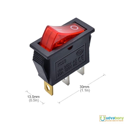 Picture of RED Indicators KCD3 Rocker Switch 16A 250V 3 Pin BLACK Color Switches 3Pin On Off 2 Positions Full Illuminated Neon RED Indicators DPST Power Switch For Auto Car Boat IPS UPS