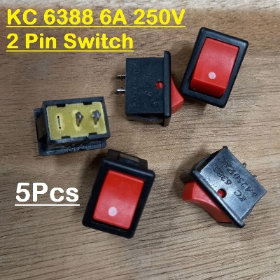 Picture of 5Pcs KC-6388 KC 6388 Rocker Switch 2 Pin 6A 250V 2 Positions SPDT ON OFF Boat Rocker Switch Power Rocker Switch Black & Red Color Micro Switches For Electronic Projects