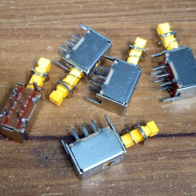 Picture of 10Pcs- PS-22E05 Metal Body Horizontal Type ON-OFF Switch 0.3A DC 50V 6 Pin Self Lock SWITCH For TV
