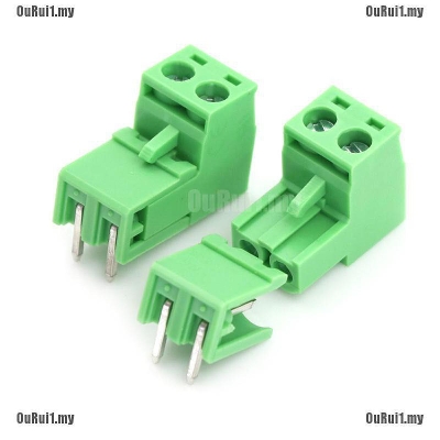 Picture of 2Pcs- 2Pin RIGHT Angle GREEN Color MALE & FEMALE Screws Terminal Block 2 Pin 5.08mm Pitch Male Female Plug-In L Type Plug & Socket  For Electronics Cables Connectors