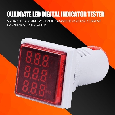 Picture of 3 In 1 VOLT AMP Hz Meter Panel Mount 22mm Square Panel 3 in 1 AC 60-500V 0-100A 20-75Hz LED Digital Display Voltage Volt Current Ampere Amp Frequency Hertz Hz Meter Indicator Tools Adapters