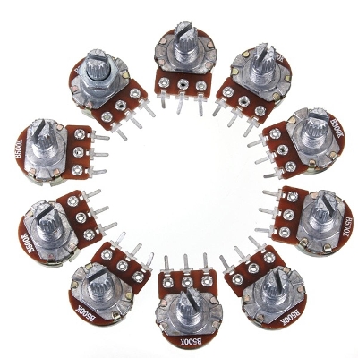 Picture of 2Pcs- 3 Pin 500K Potentiometer Panel Mount 500K Ohm 1/2 Watt 3 Terminal Leads Single Gang Linear Taper Rotary Potentiometer 500K Ohm Adjustable Variable Resistor Volume Pot