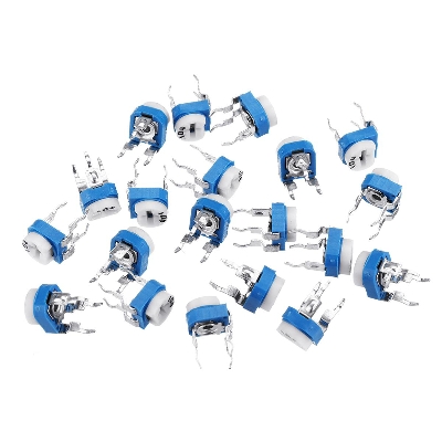 Picture of 10Pcs- RM065 RM-065 VR 100K Ohm 104 Potentiometer Trimmer Trim Pot 100K Ohm 104 Trimpot Potentiometer Variable Resistor Top Adjustment Single Turn 6mm V/R 3 Pin Leads