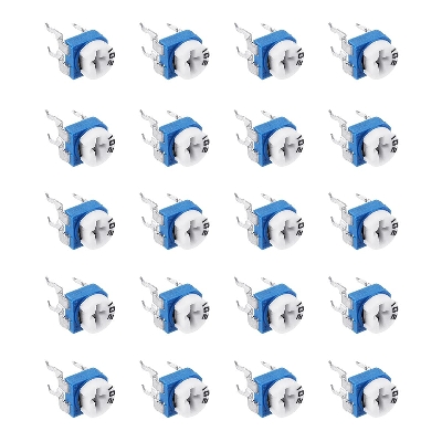 Picture of 10Pcs- RM065 RM-065 VR 1K Ohm 102 Potentiometer Trimmer Trim Pot 1K Ohm 102 Trimpot Variable Resistor Top Adjustment Single Turn 6mm V/R 3 Pin Leads Terminals
