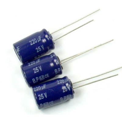 Picture of 10Pcs- 220uF 25V RADIAL Electrolytic Capacitor 220uF 25V Radial Polarized Aluminum Electrolytic Capacitors 2 Pin Leads Connections Leg