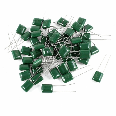 Picture of 10Pcs- MYLAR 100V 2A104J GREEN Color Mylar 2A104J 104J 100V Polyester Film Capacitor Metallized 100nF Polypropylene Capacitors 2 Pin Leads Connections Leg
