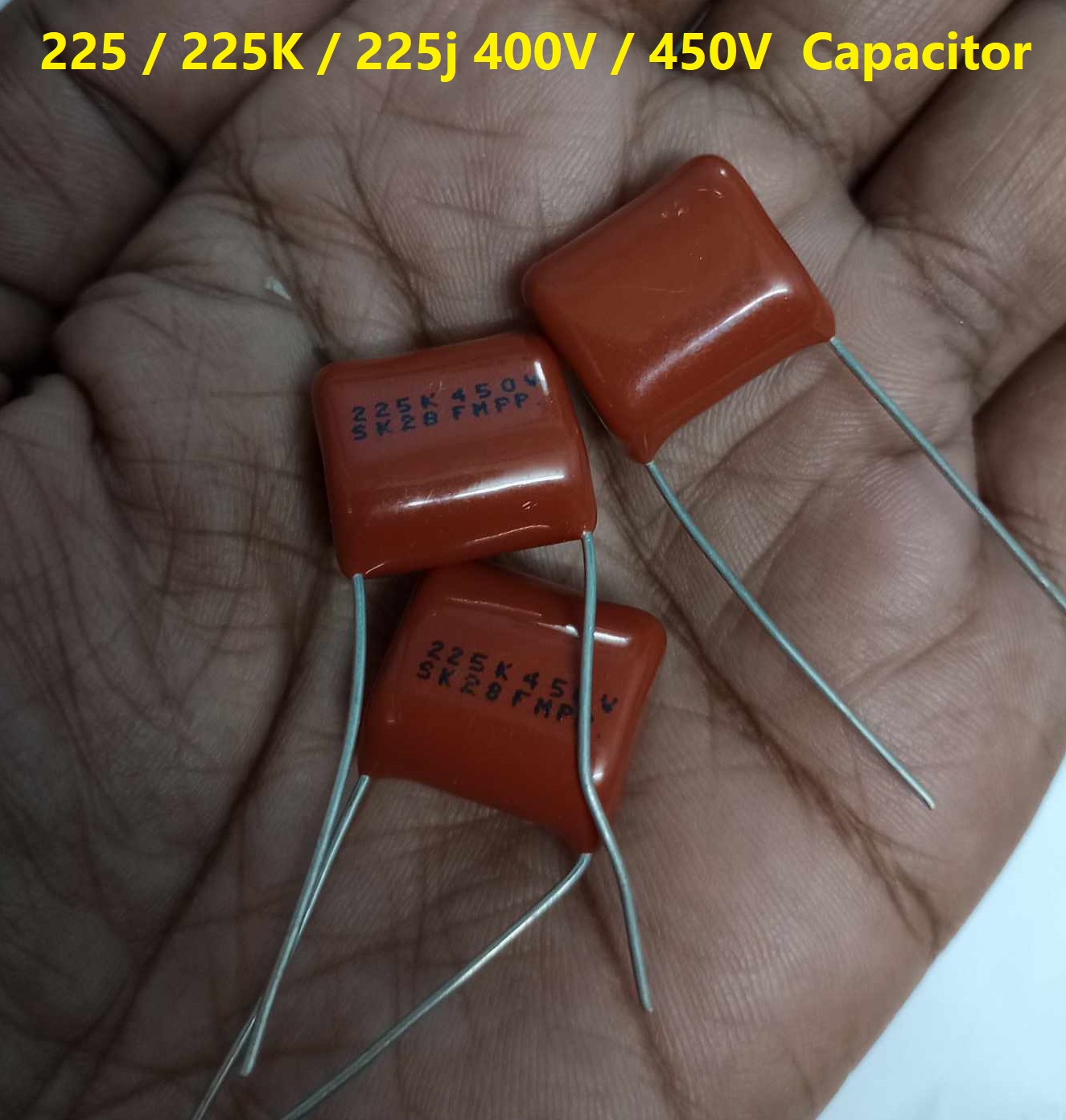 Picture of 3Pcs-  METALLIZED 225 450V Capacitor Metallized 225j / 225K 450V / 400V Polypropylene Capacitor Mylar 2200nF Polyester Film Capacitors 2 Pin Leads Connections Leg