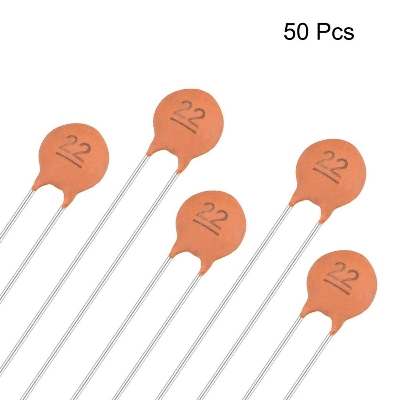 Picture of 25Pcs- 22pF 50V CERAMIC Capacitor Mini Ceramic Capacitor 22pF 50V Ceramic Disc Capacitor Non-Polarized Through Hole 2 Pin Leads Connections Leg
