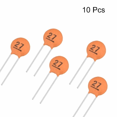 Picture of 25Pcs- 27pF 50V CERAMIC Capacitor Mini Ceramic Capacitor 27pF 50V Ceramic Disc Capacitor Non-Polarized Through Hole 2 Pin Leads Connections Leg